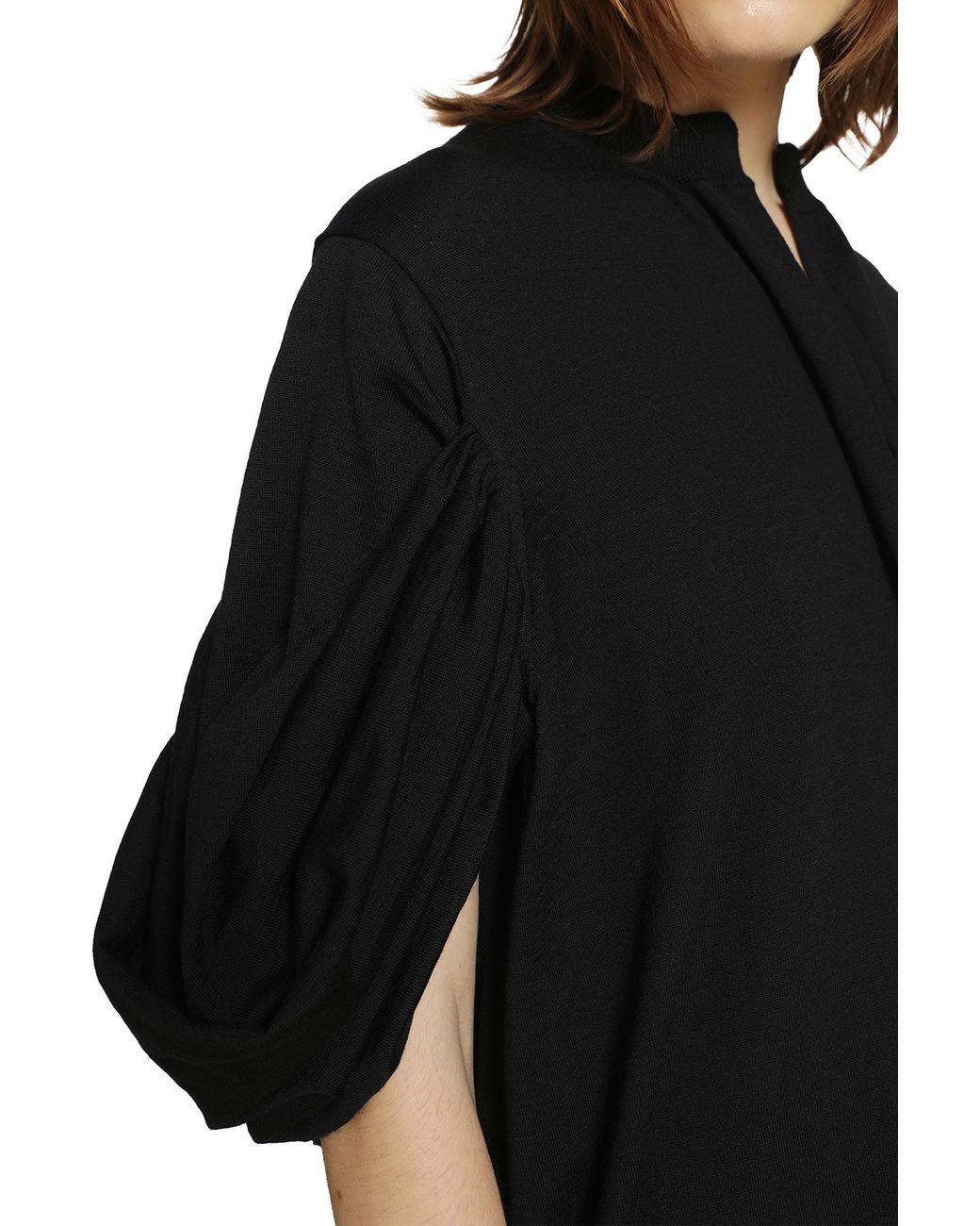 Junya Watanabe Black V-Neck Wool Sweater With Gathered Sleeves