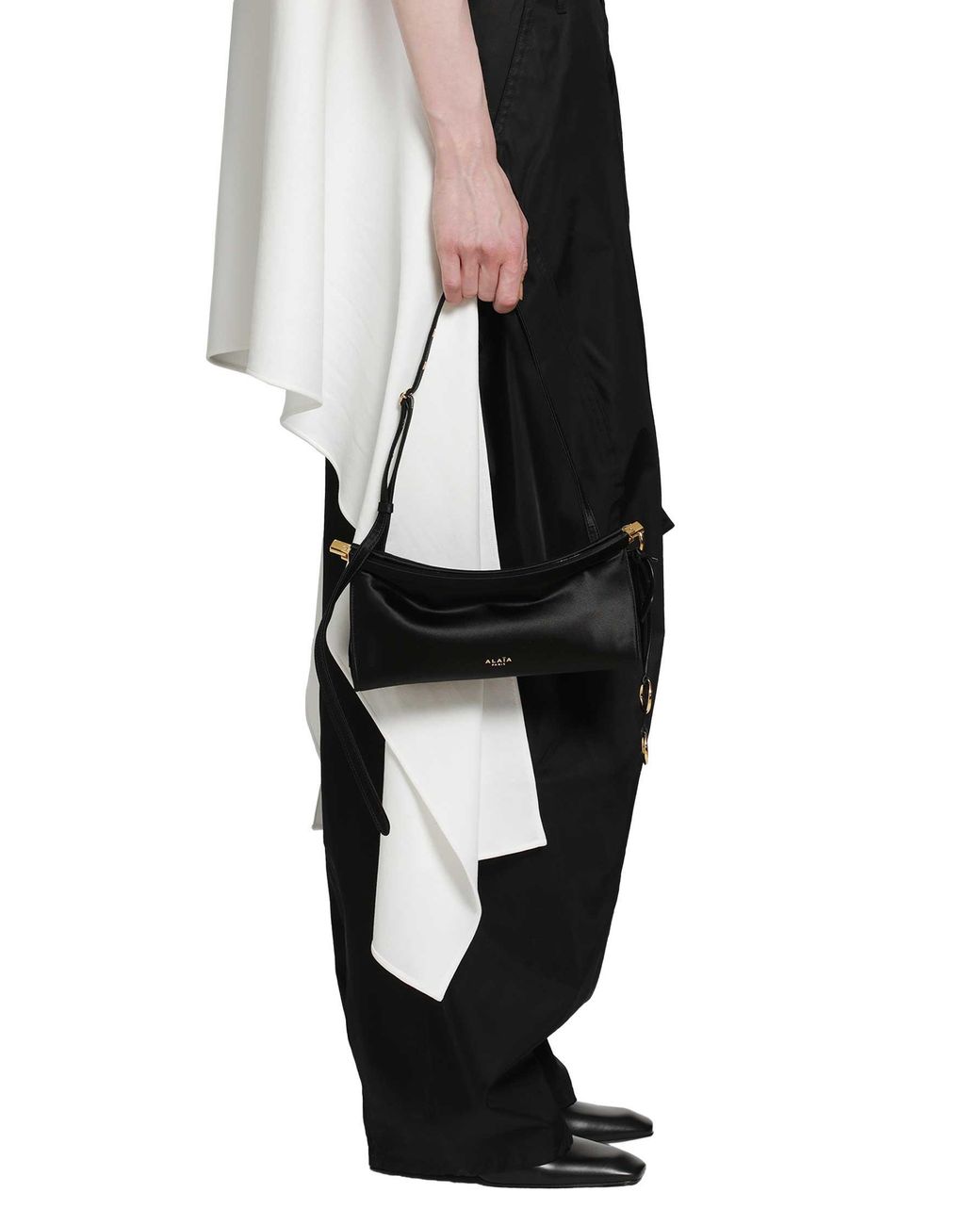 Alaïa Black Le Click East West Small Satin Shoulder Bag