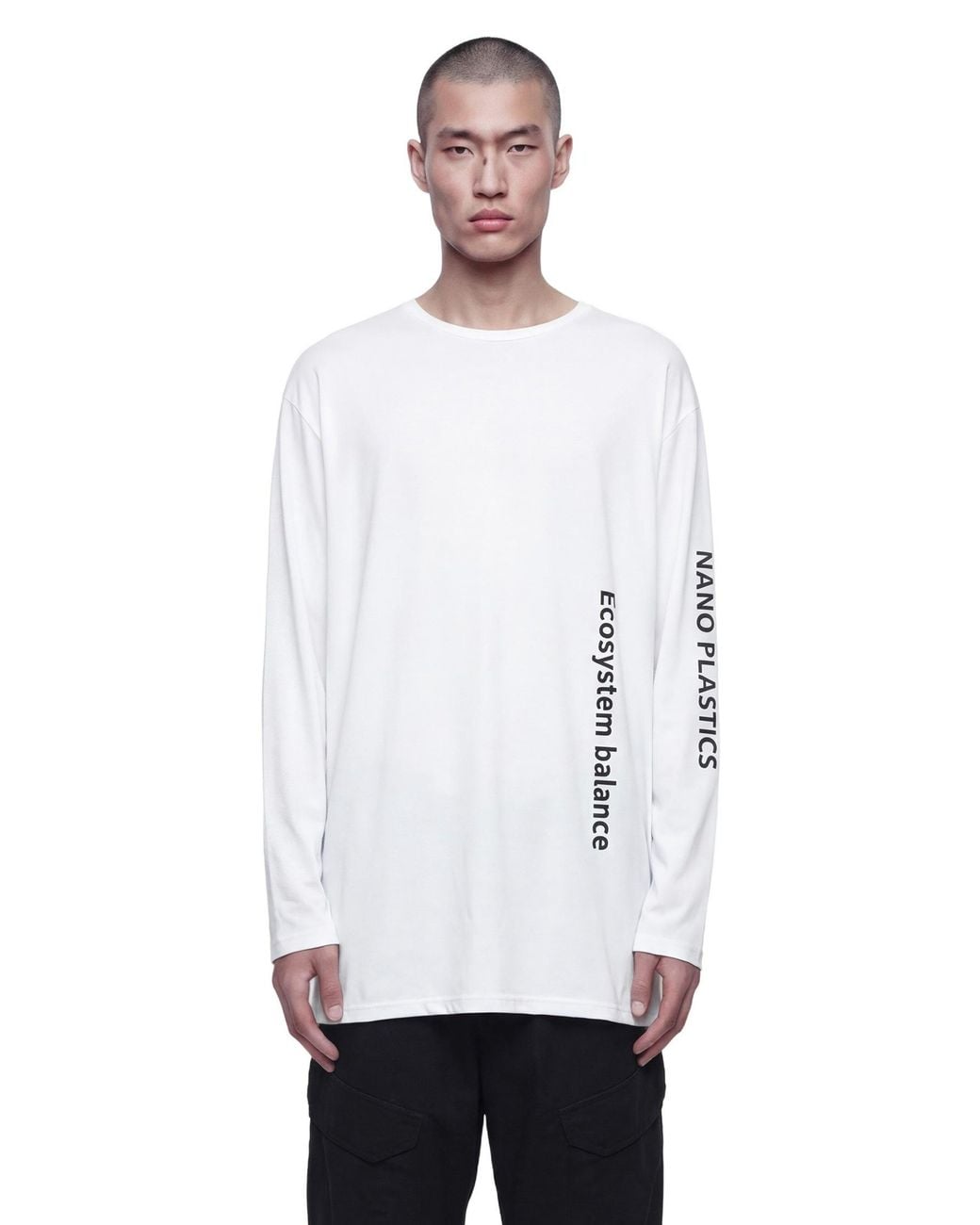 Yohji Yamamoto White D-Neckline Long Sleeve T-Shirt for men