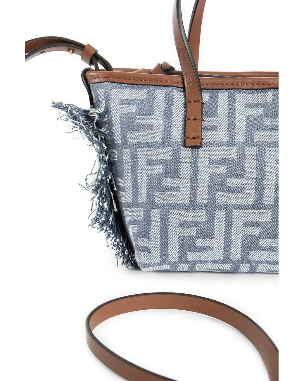 Fendi Blue Mini Roll Denim-Effect Ff Tote