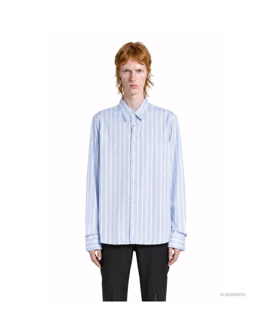 Comme des Garçons Blue Pinstripe And Lace Shirt for men