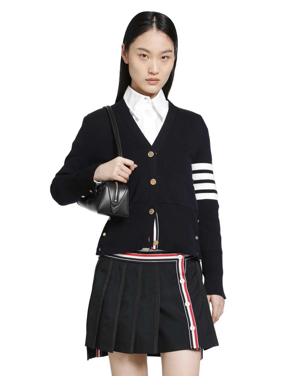 Thom Browne Black Milano Classic 4-Bar V-Neck Cardigan