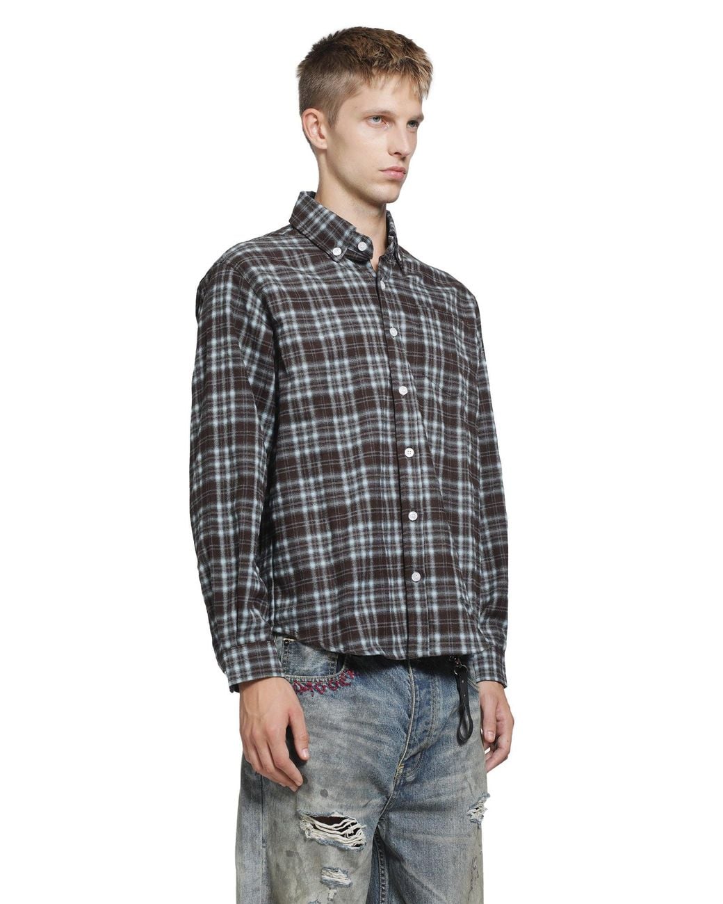 DAGGER Black Micro Check Flannel Shirt for men