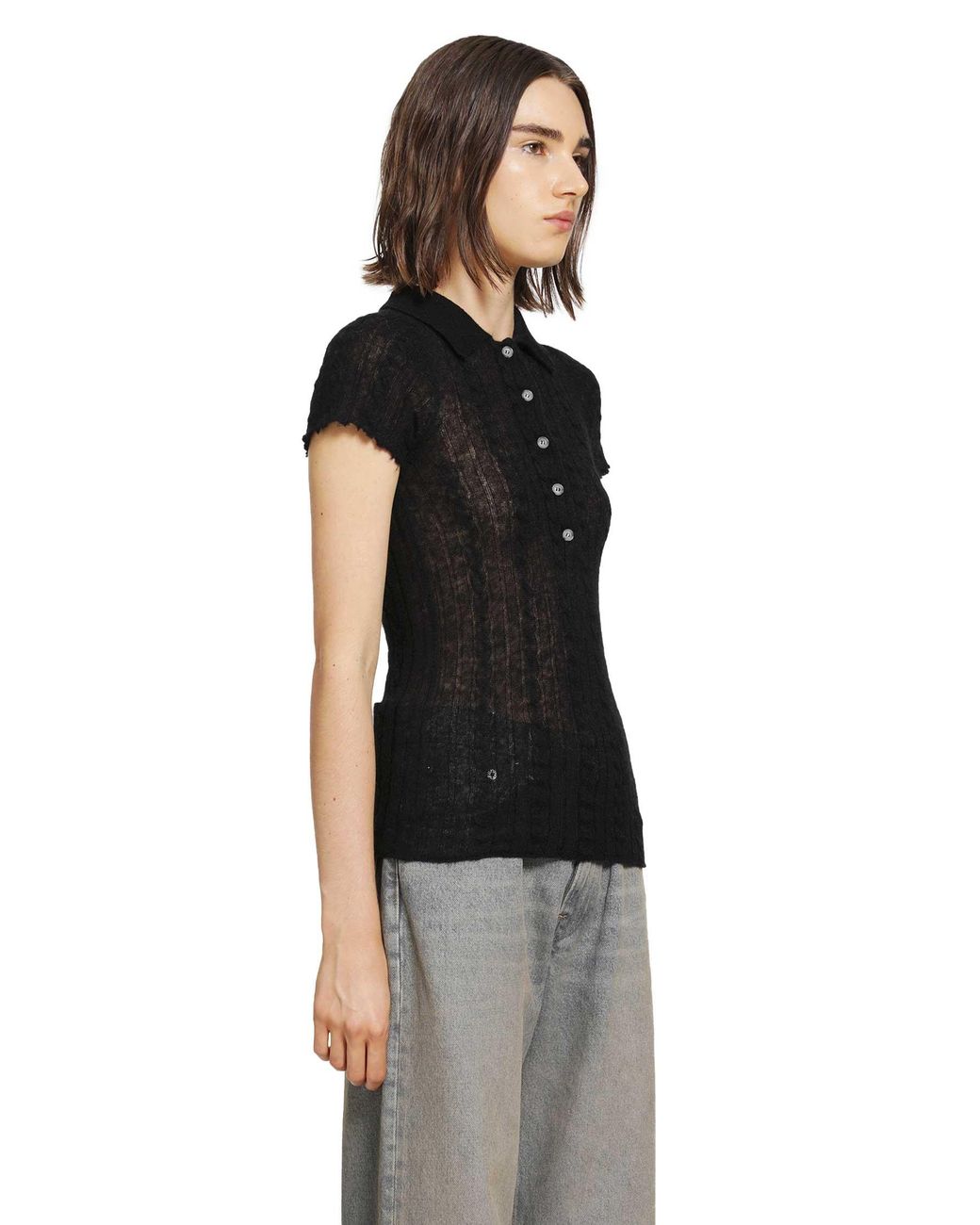 Haikure Black Laurie Semi-Sheer Polo Shirt