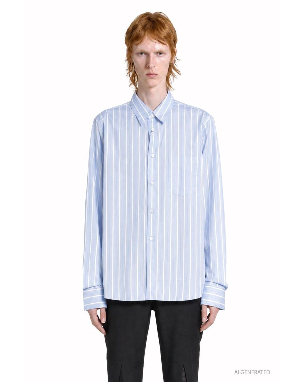 Comme des Garçons Blue Pinstripe And Lace Shirt for men