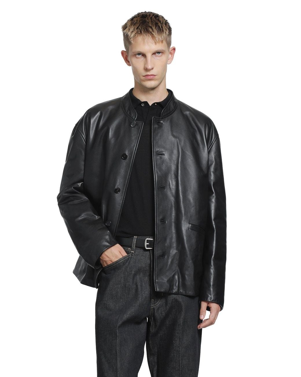 Jil Sander Black Leather Jacket for men