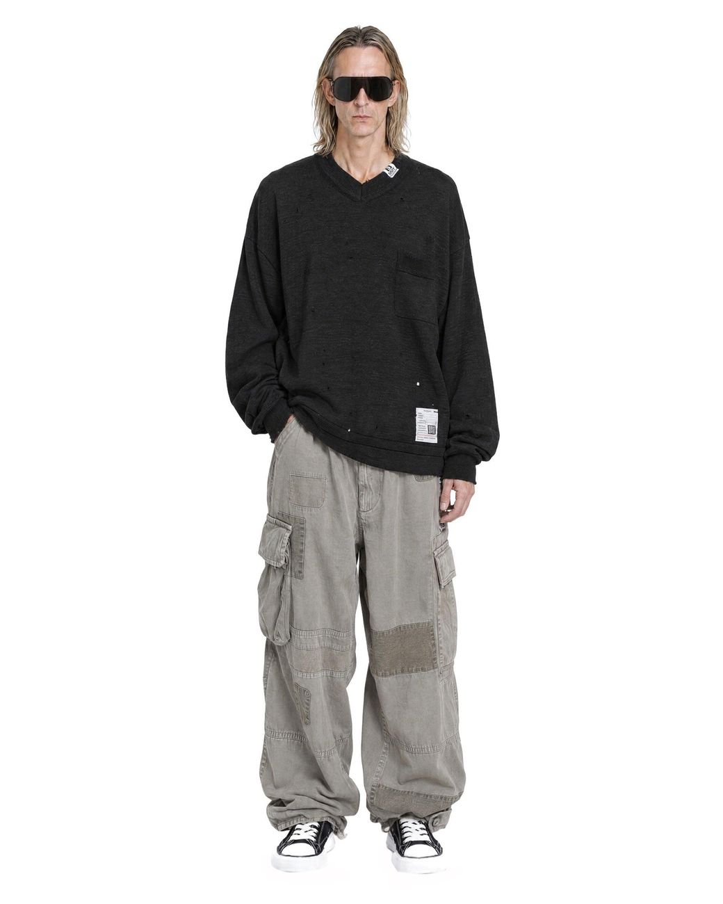 Maison Mihara Yasuhiro Black Distressed Knit Sweater for men