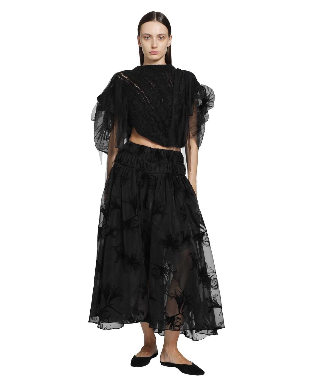 PAULINE DUJANCOURT Black Francisca Pleated Hand-Knit Vest