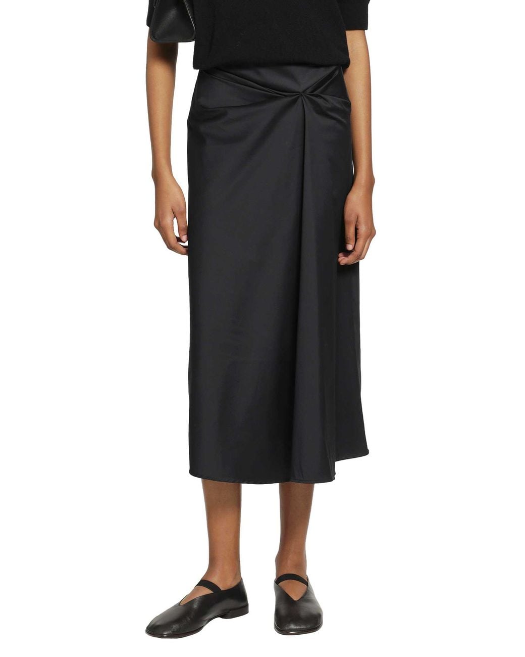 Max Mara Black Cotton Satin Midi Skirt
