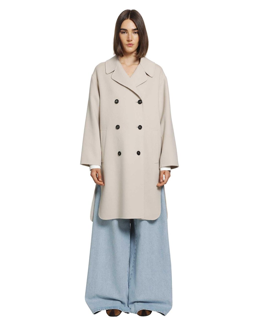 Max Mara White Double-Breasted Wool Midi Coat