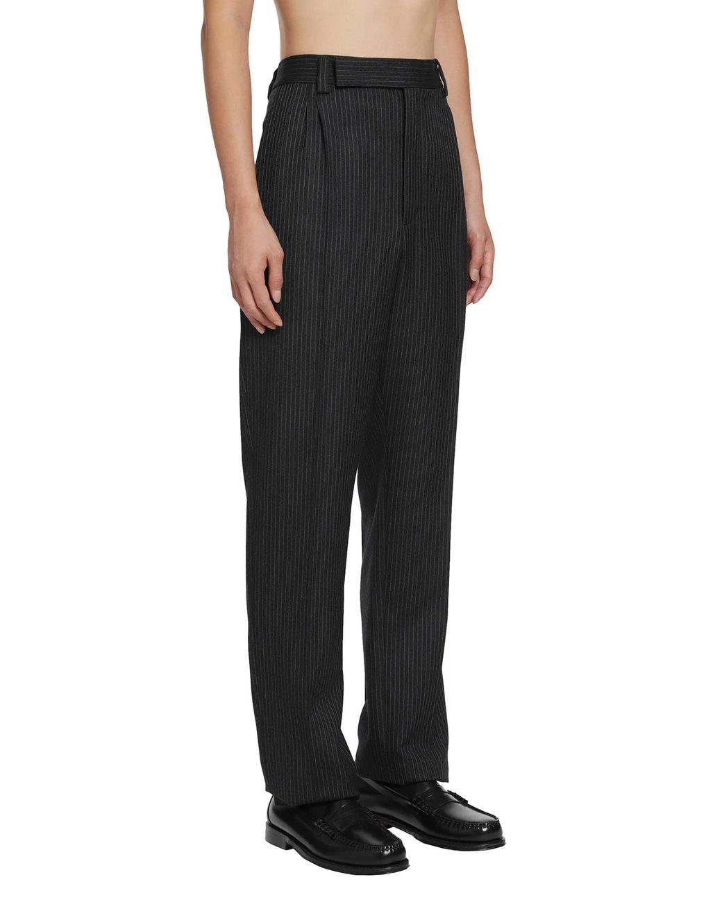 Saint Laurent Black Striped Herringbone Wool Tapered Trousers for men