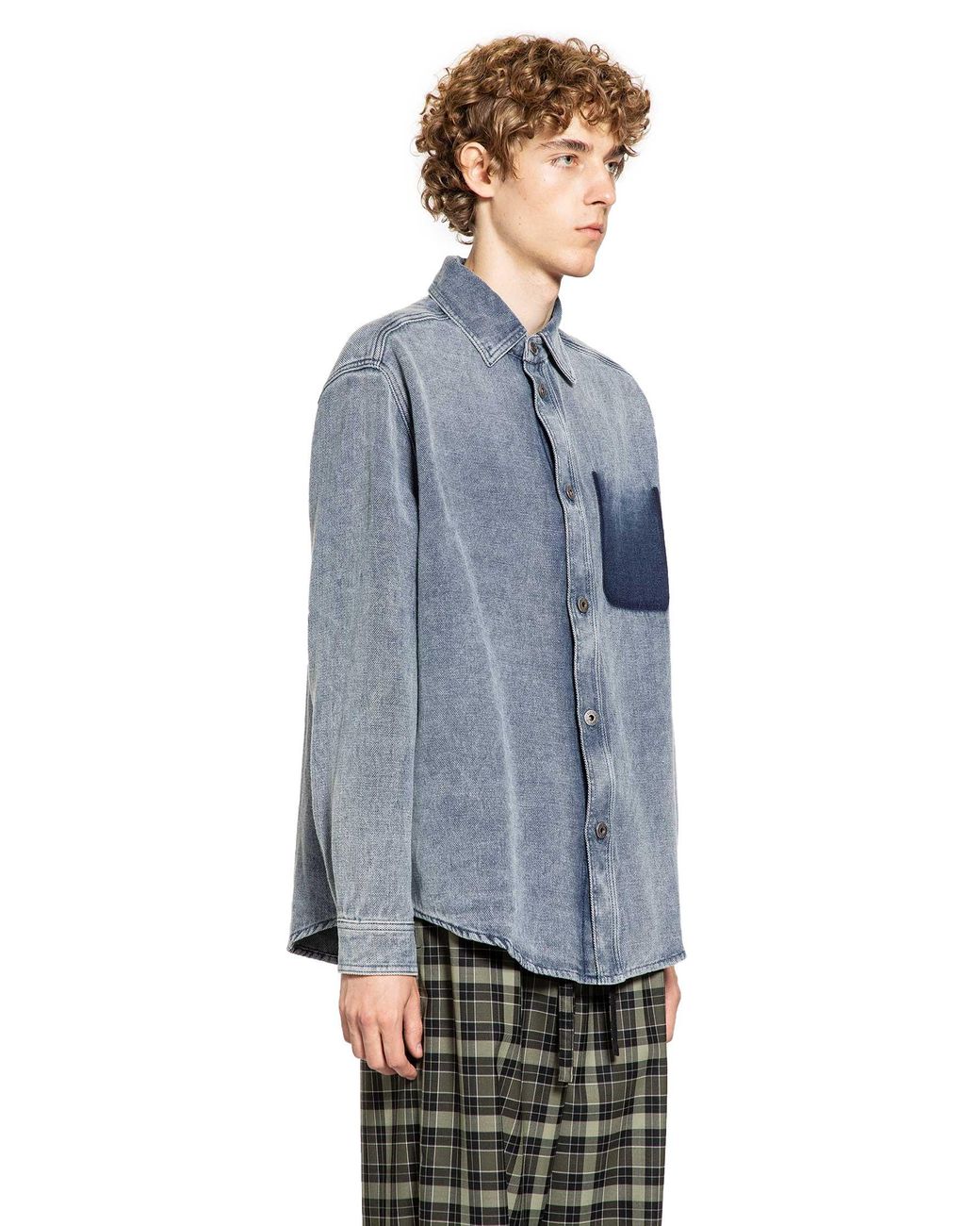 Loewe Blue Cotton Linen Long Sleeve Shirt for men