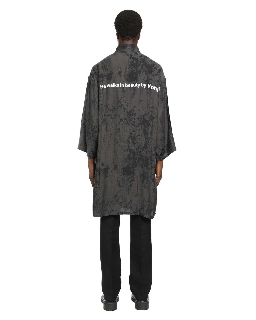 Yohji Yamamoto Black Jacquard Message Print Long Jacket for men