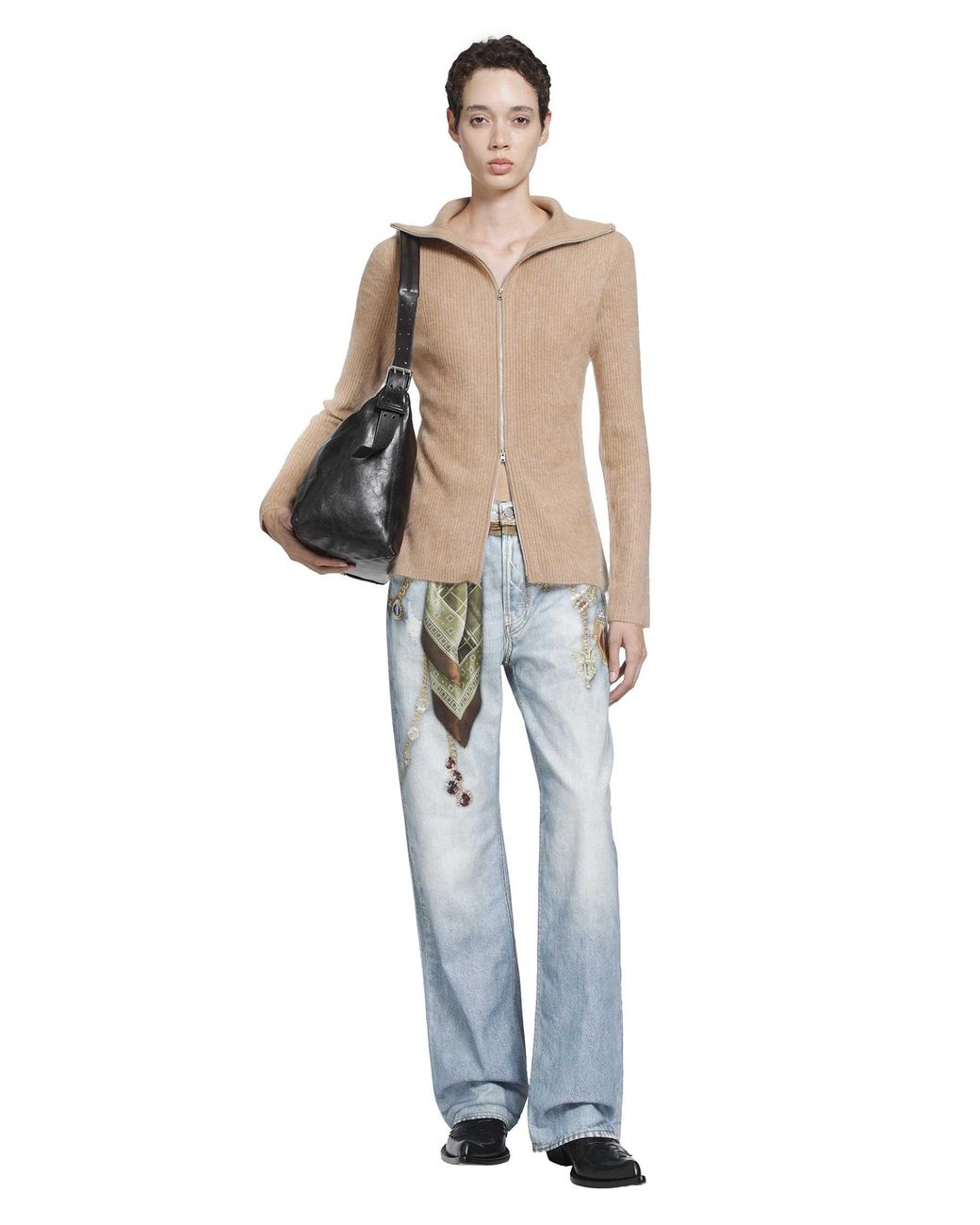 Acne Natural Cashmere Zip-Up Cardigan