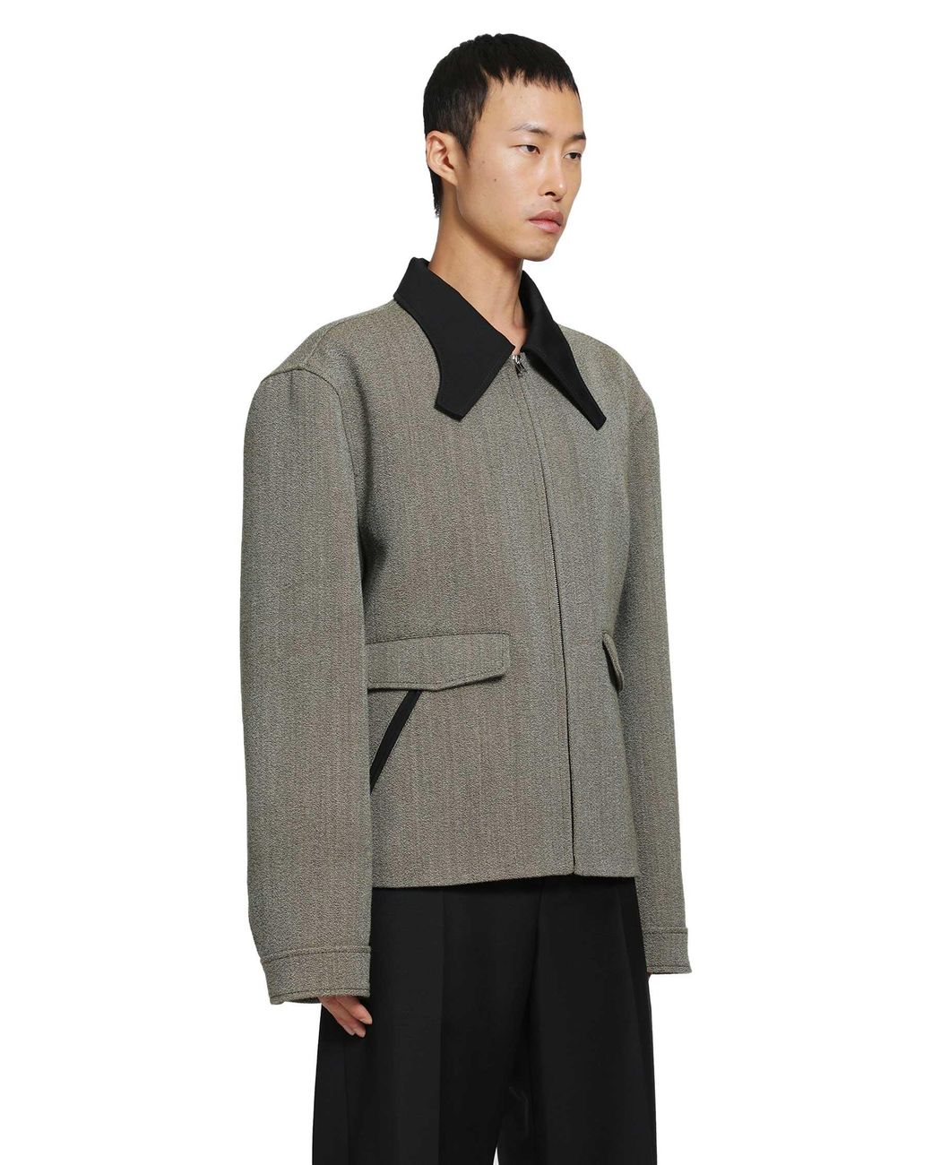 Marni Gray Sculptural Collar Tweed Jacket for men