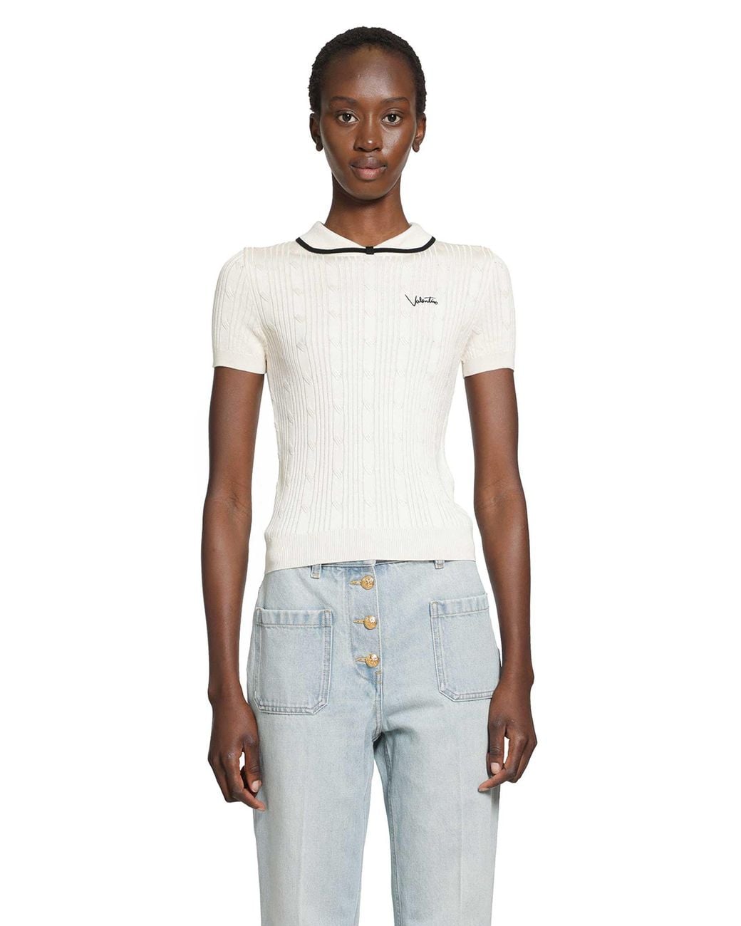 Valentino White Cotton-Blend Top