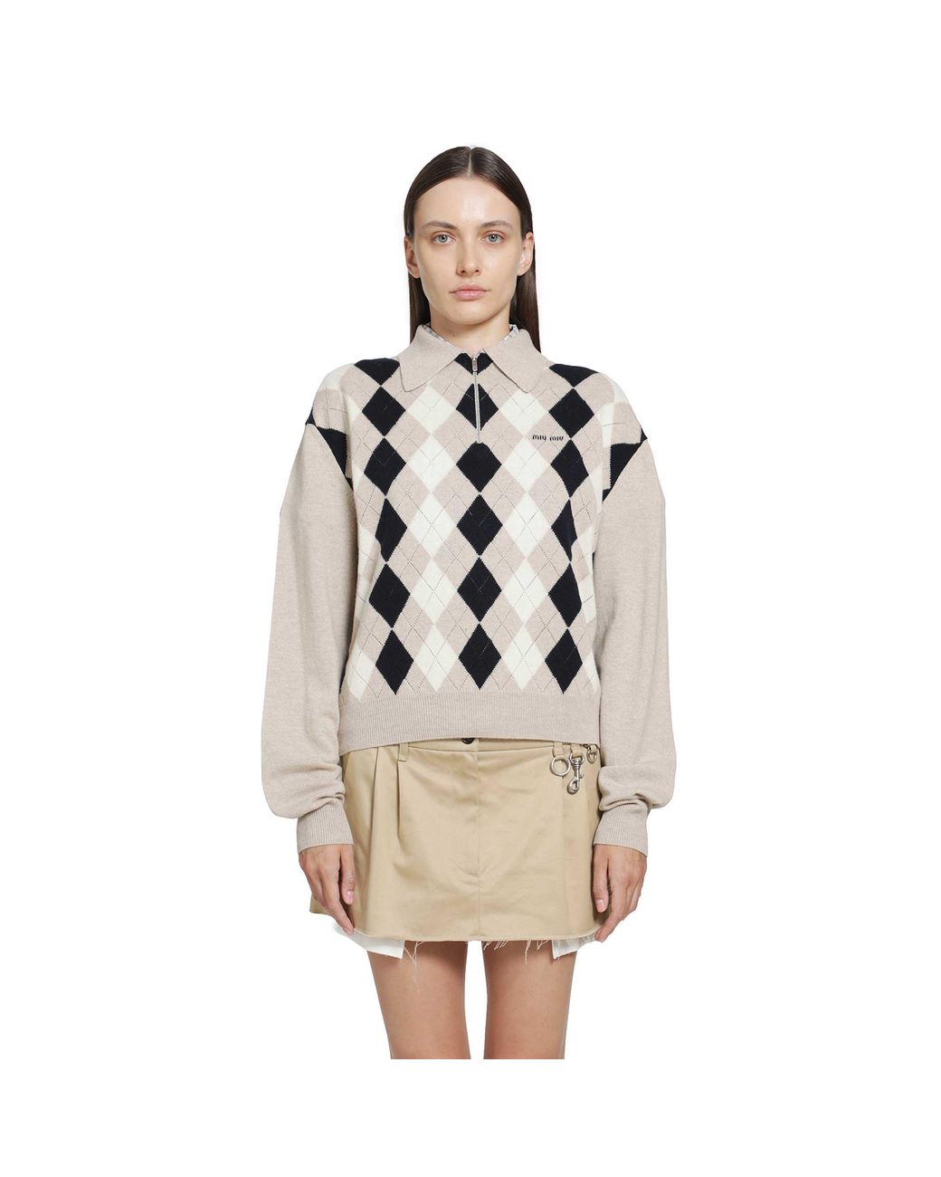 Miu Miu Metallic Cashmere Polo Sweater