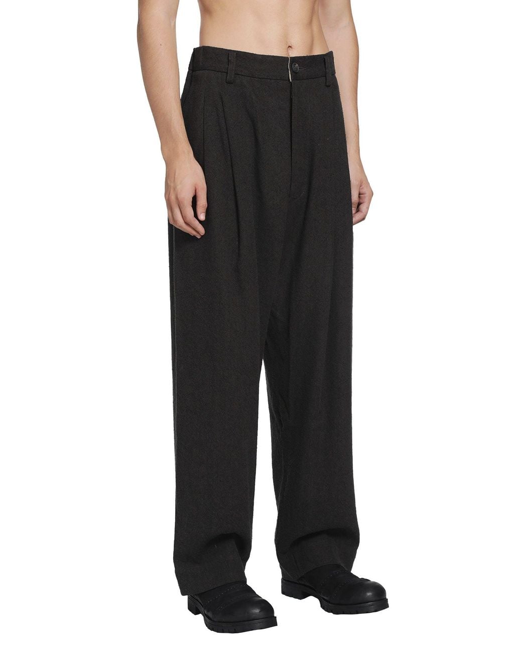 Ziggy Chen Black Pleated Drop Crotch Trousers for men