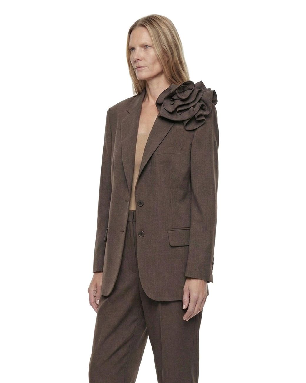 Magda Butrym Brown Linen Flower Blazer