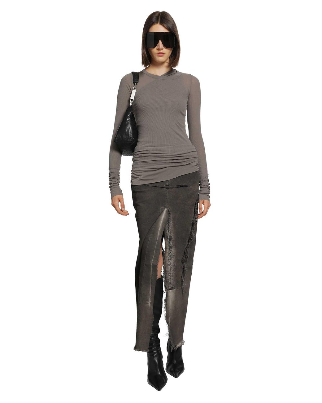 Rick Owens Gray Tower Rib Ls T