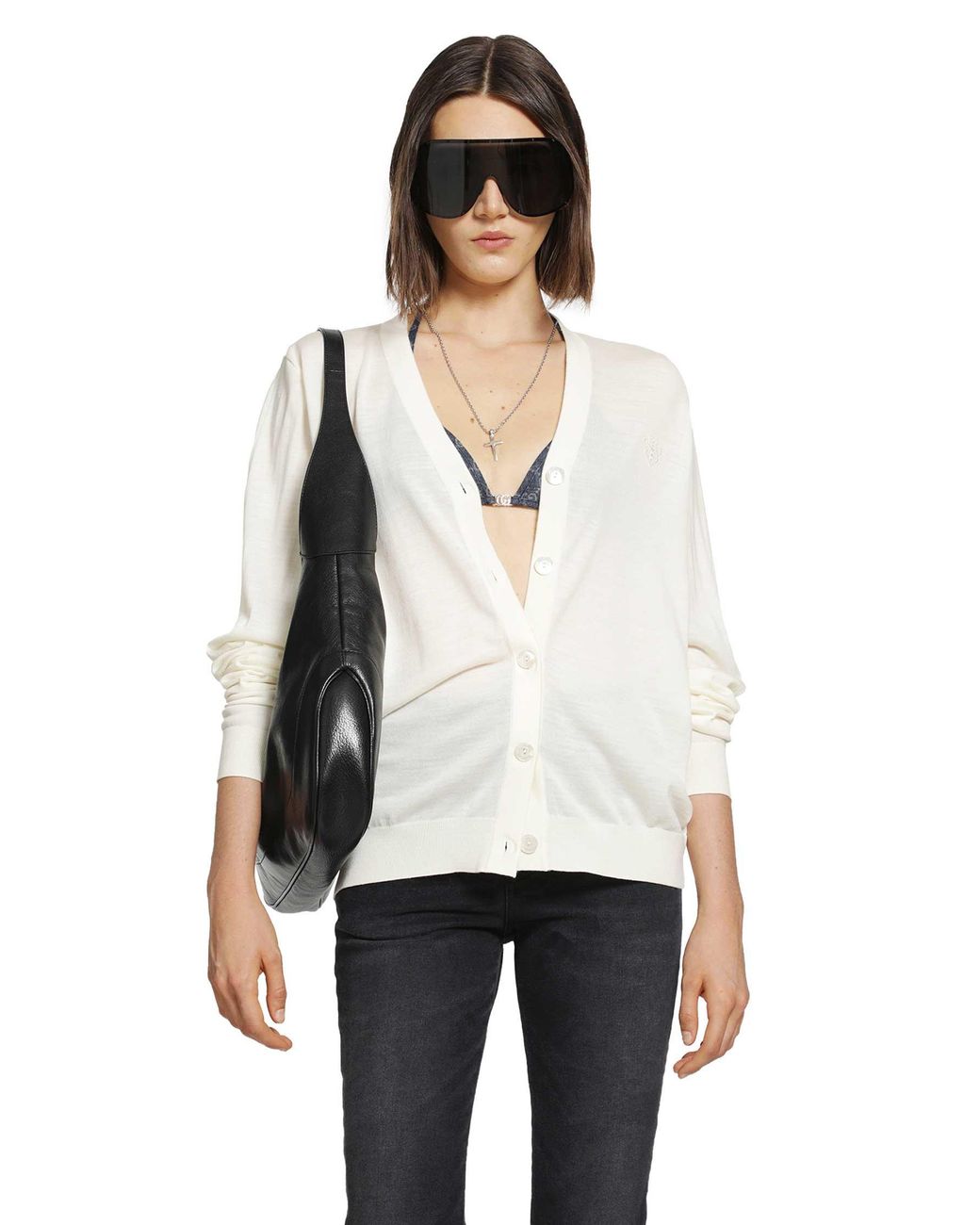 Gucci White Fine Wool Crest Logo Cardigan