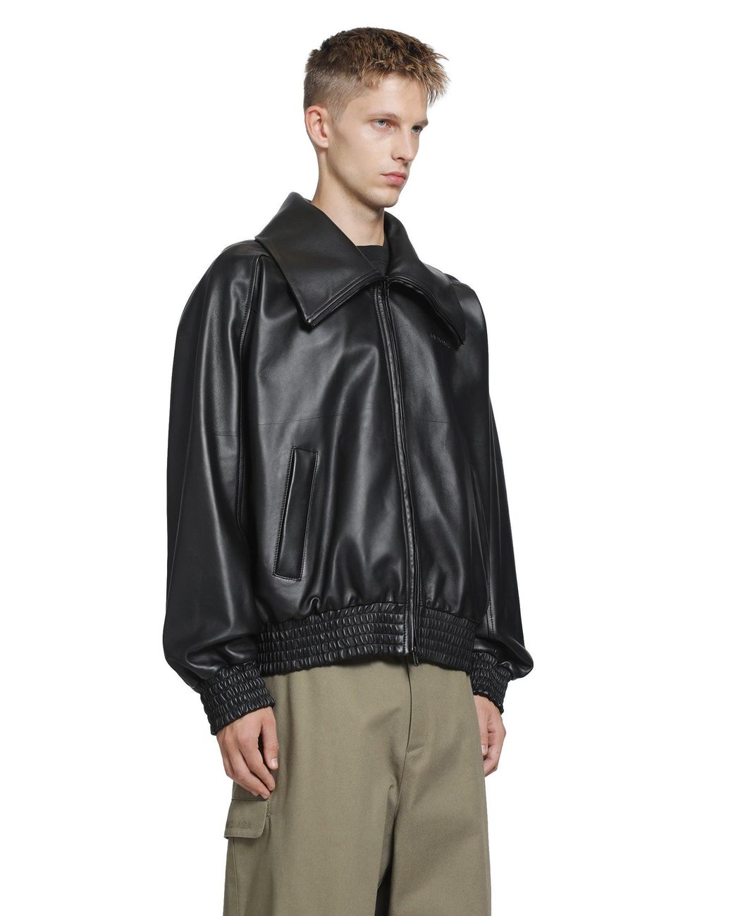 Balenciaga Black Leather Zip-Up Jacket for men