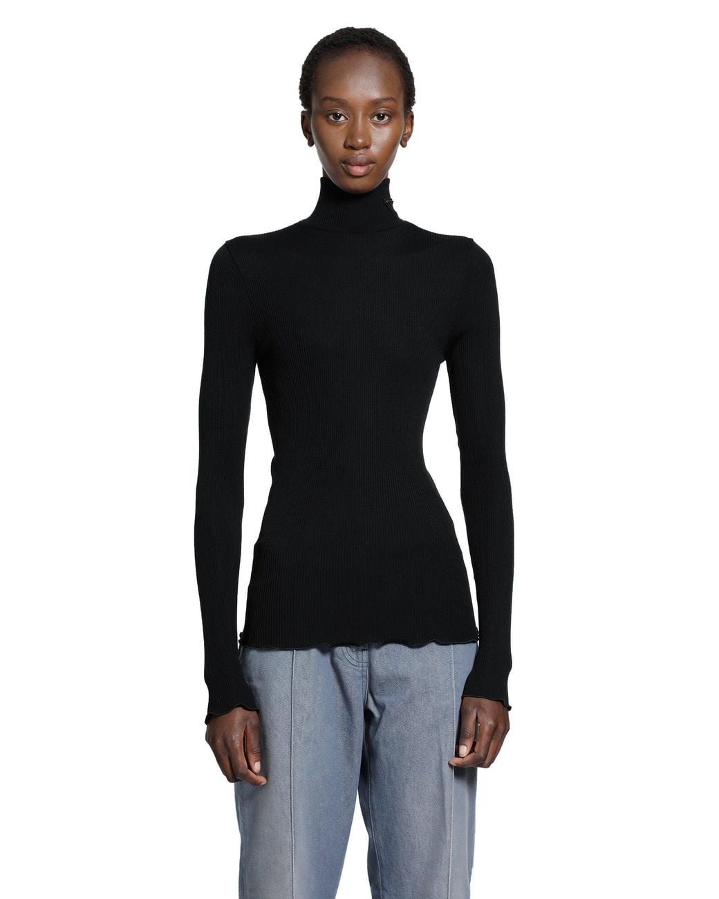 Prada Black Silk And Wool Turtleneck Top