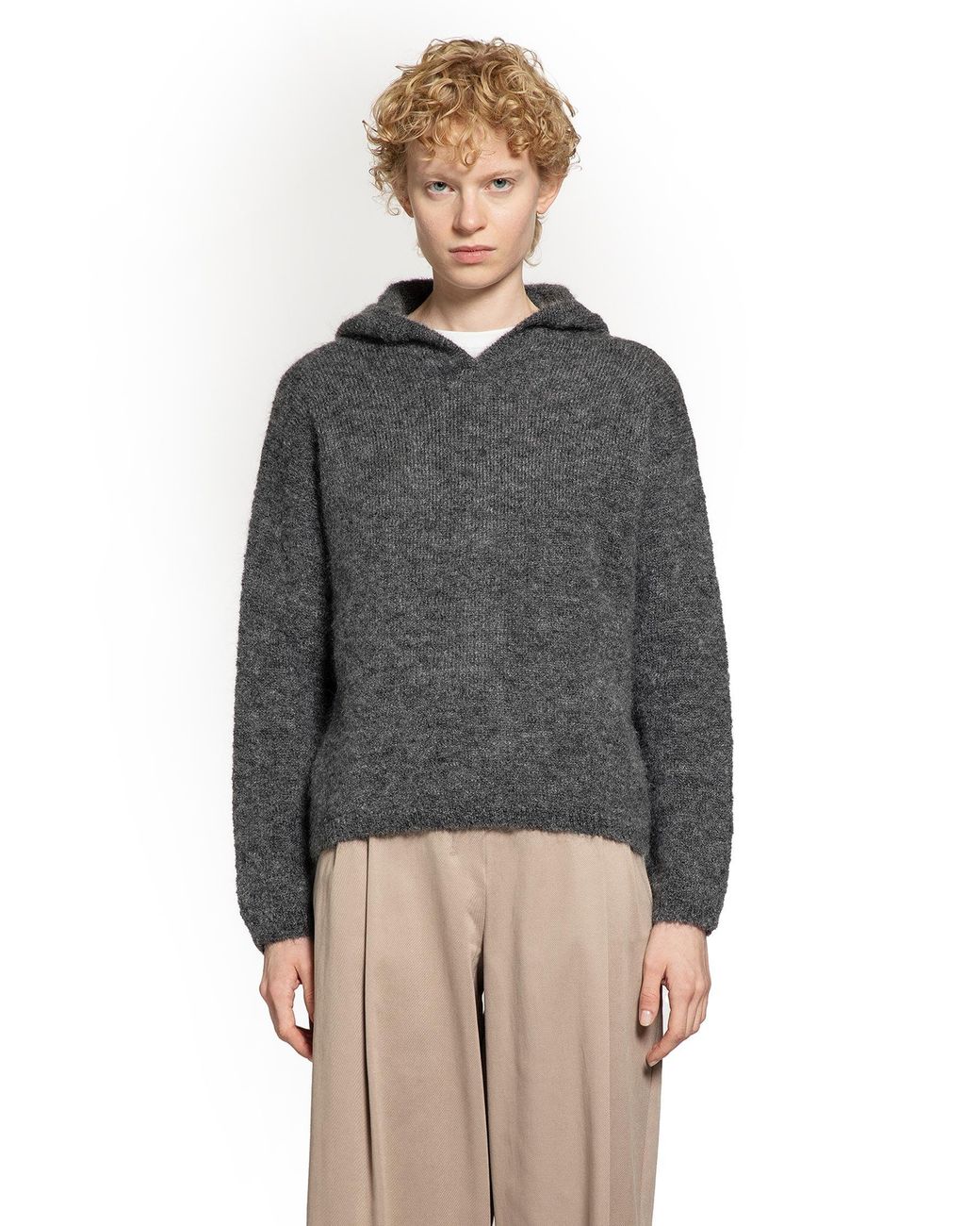 Max Mara Gray Current Mohair Knit Hoodie Sweater