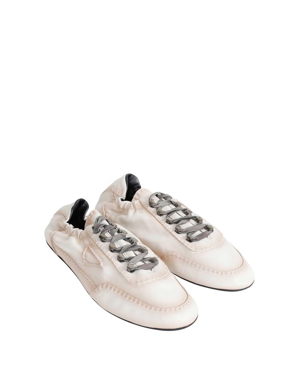 Prada White Collapse Antiqued Nappa Leather Sneakers for men