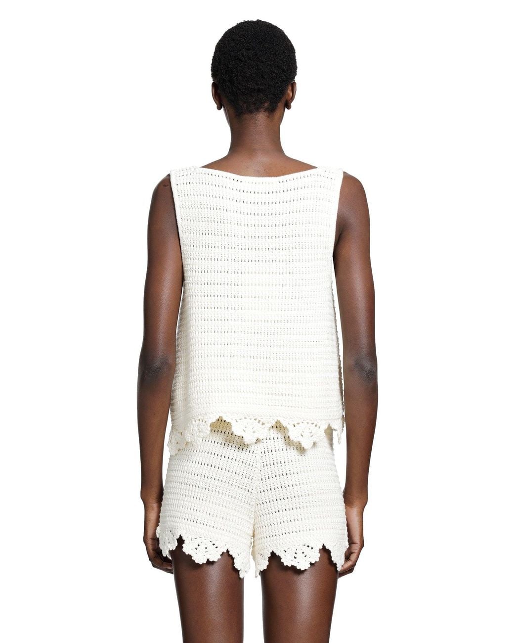 Chloé White Crochet Knit Cropped Top