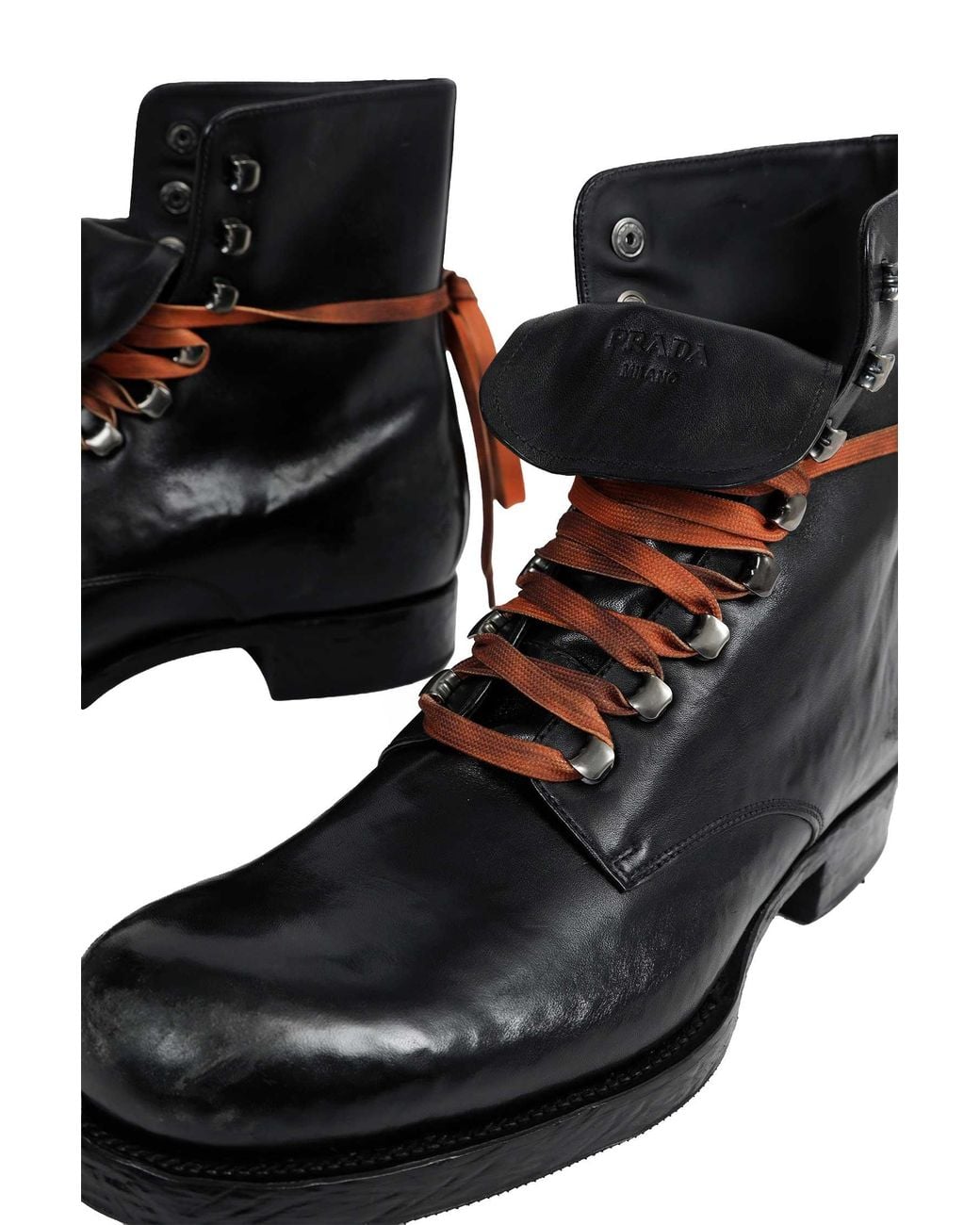 Prada Black Leather Laced Booties for men