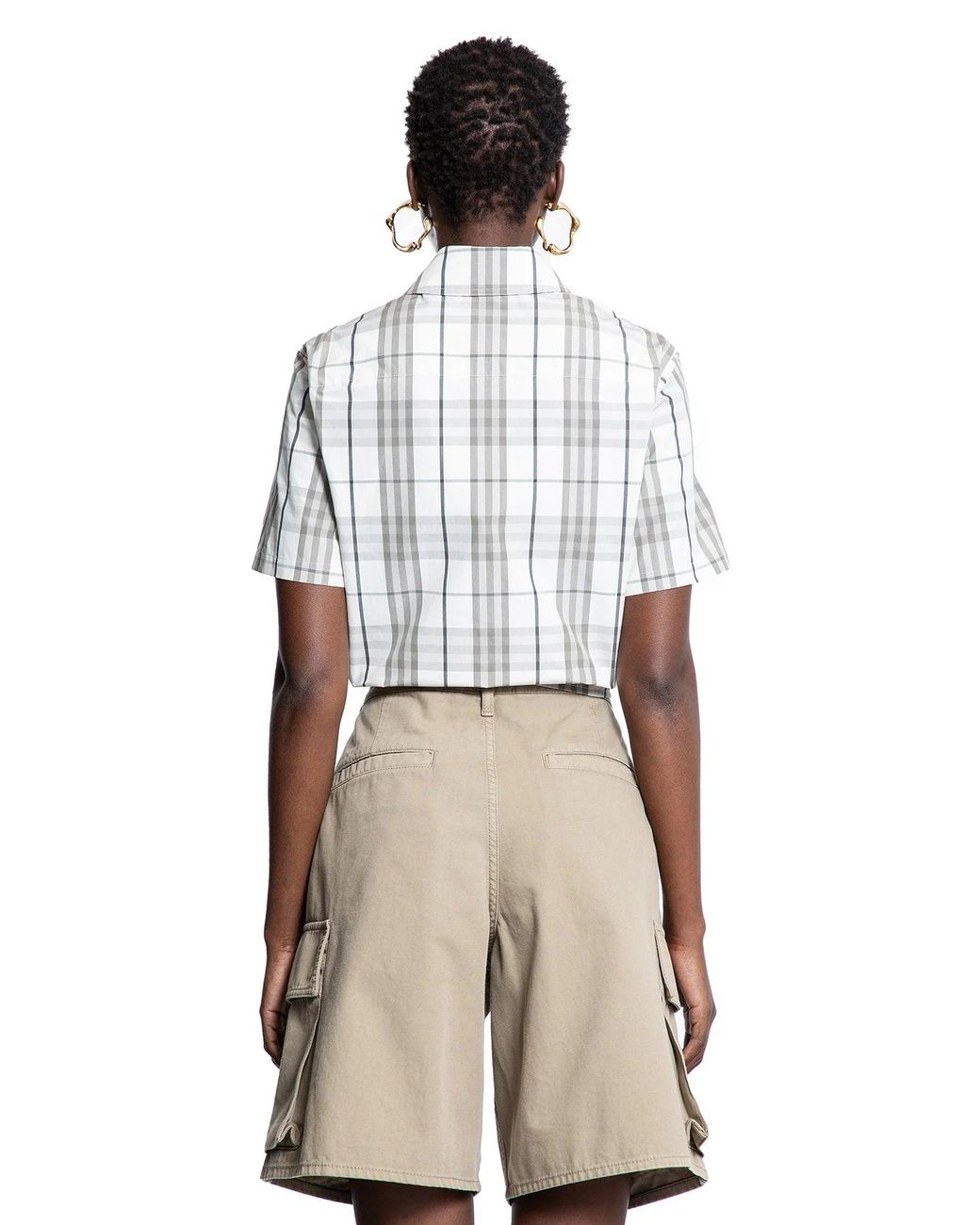 Burberry Natural Cropped Check Cotton Short Sleeve Shirt