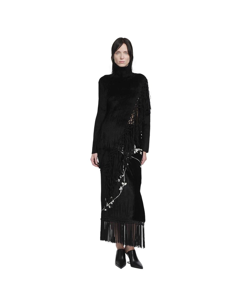 YA YI Black Mantra Fringe Turtleneck Sweater