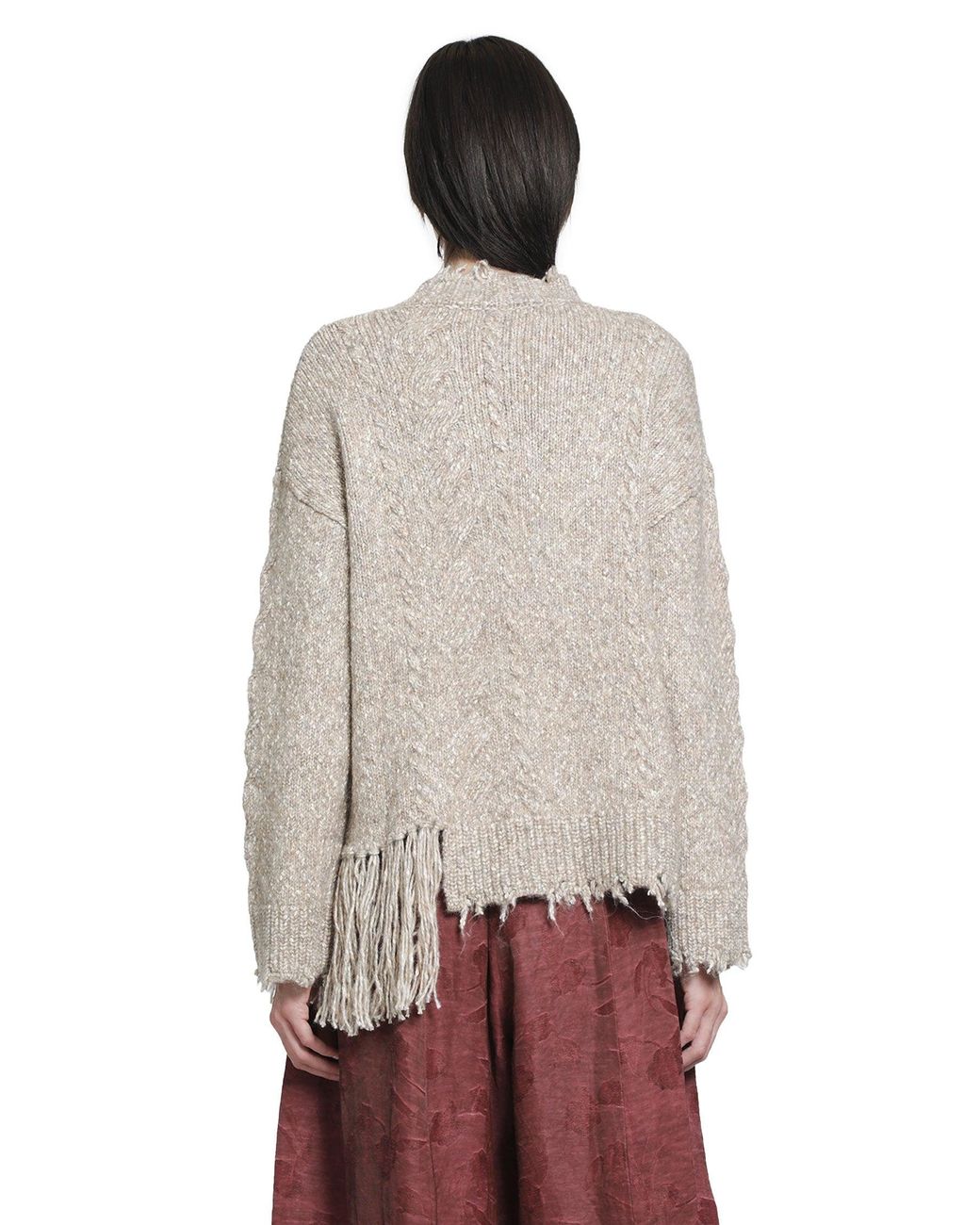 YA YI Gray Mantra Fringe Sweater