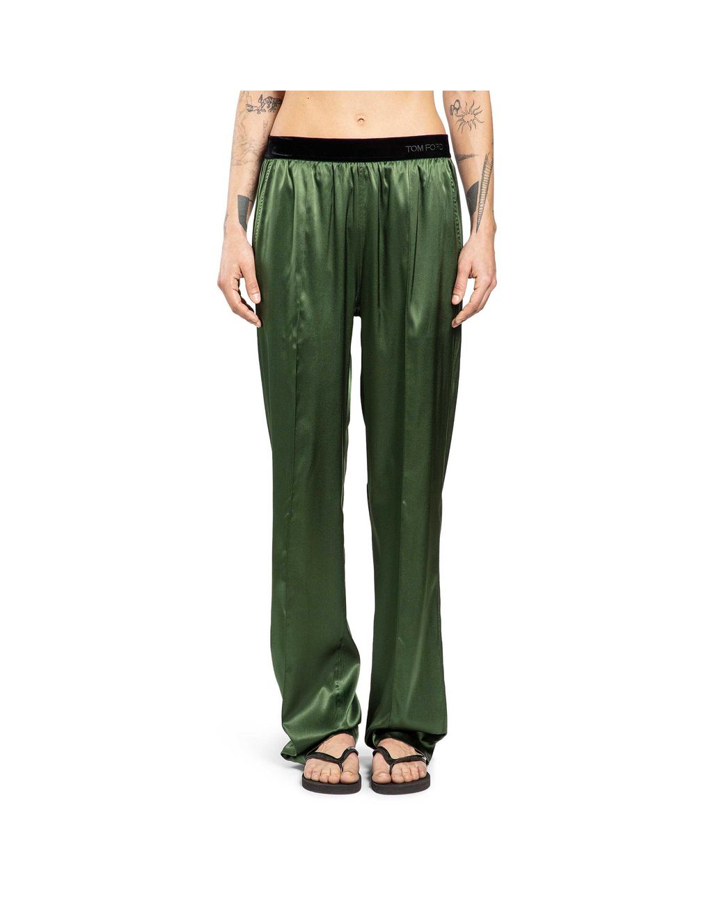 Tom Ford Green Stretch Silk Satin Pj Pants