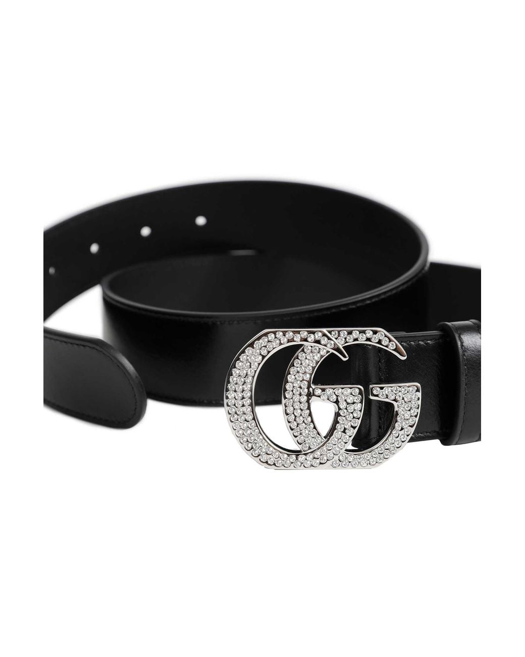 Gucci Black Gg Marmont Belt With Crystals