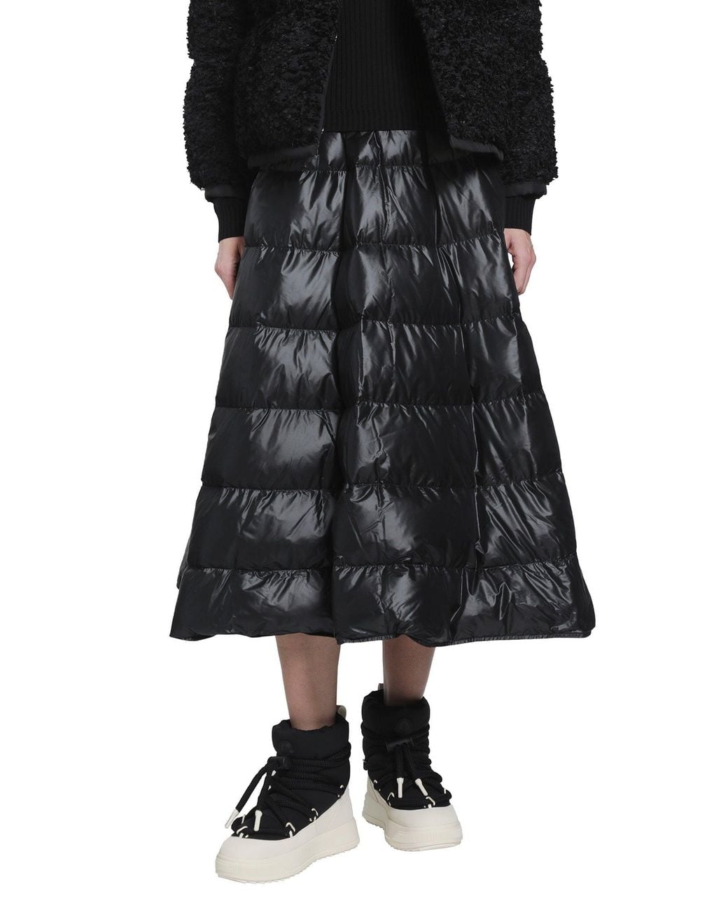 Moncler Black Long Nylon Laqué Down Skirt