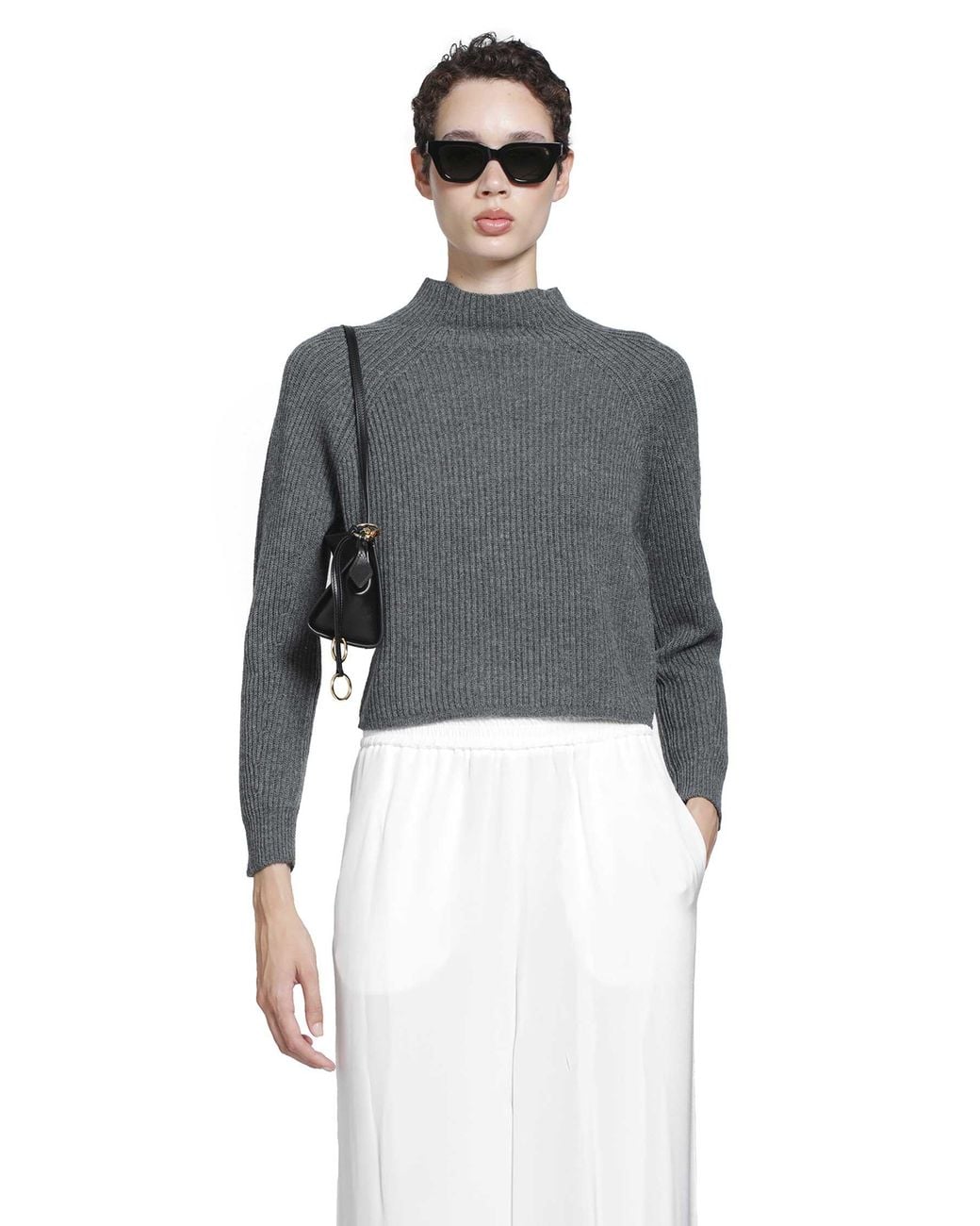 Max Mara Gray Ribbed Wool Jumper