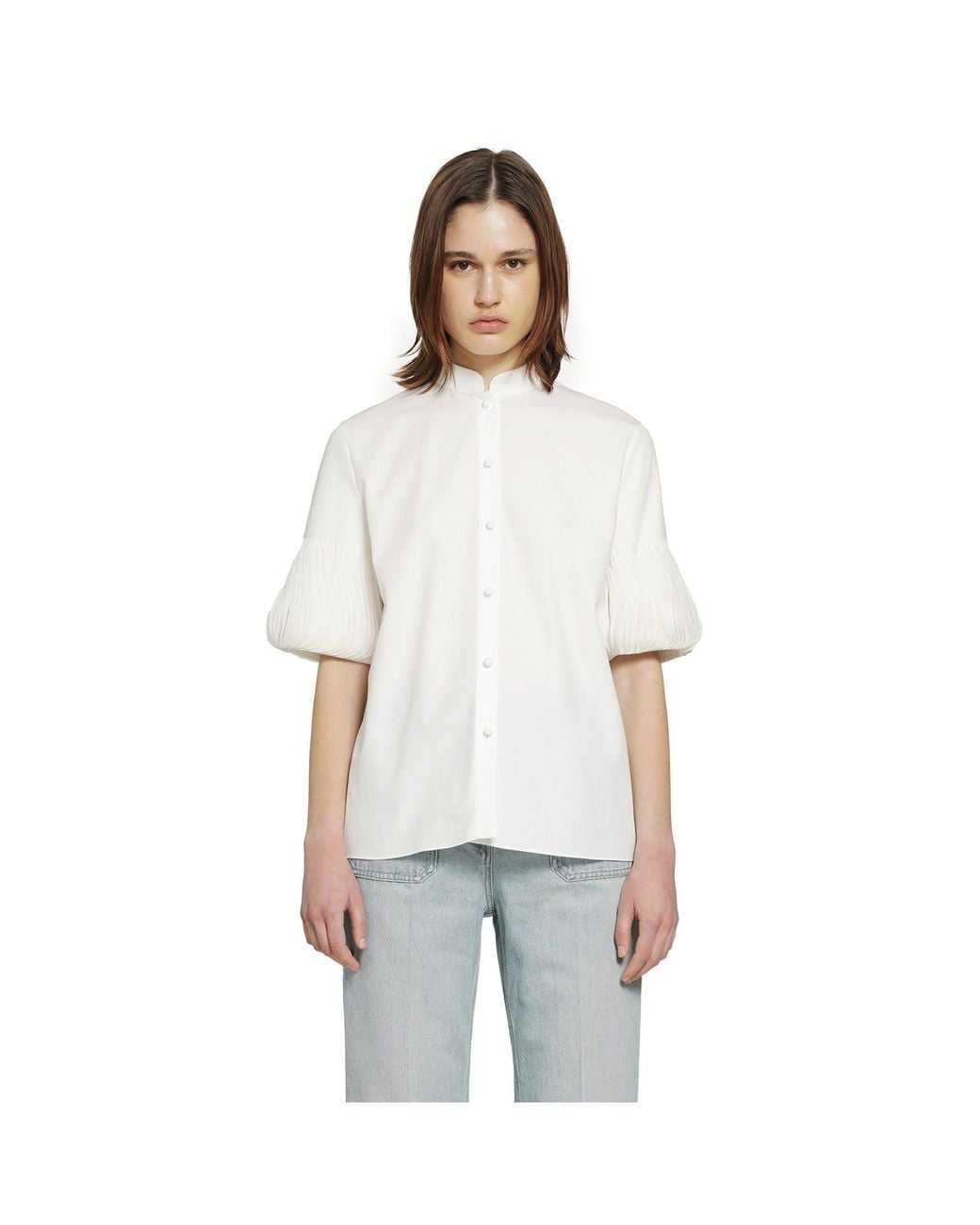 Valentino White Short Sleeve Shirt With Pleated Cuffs