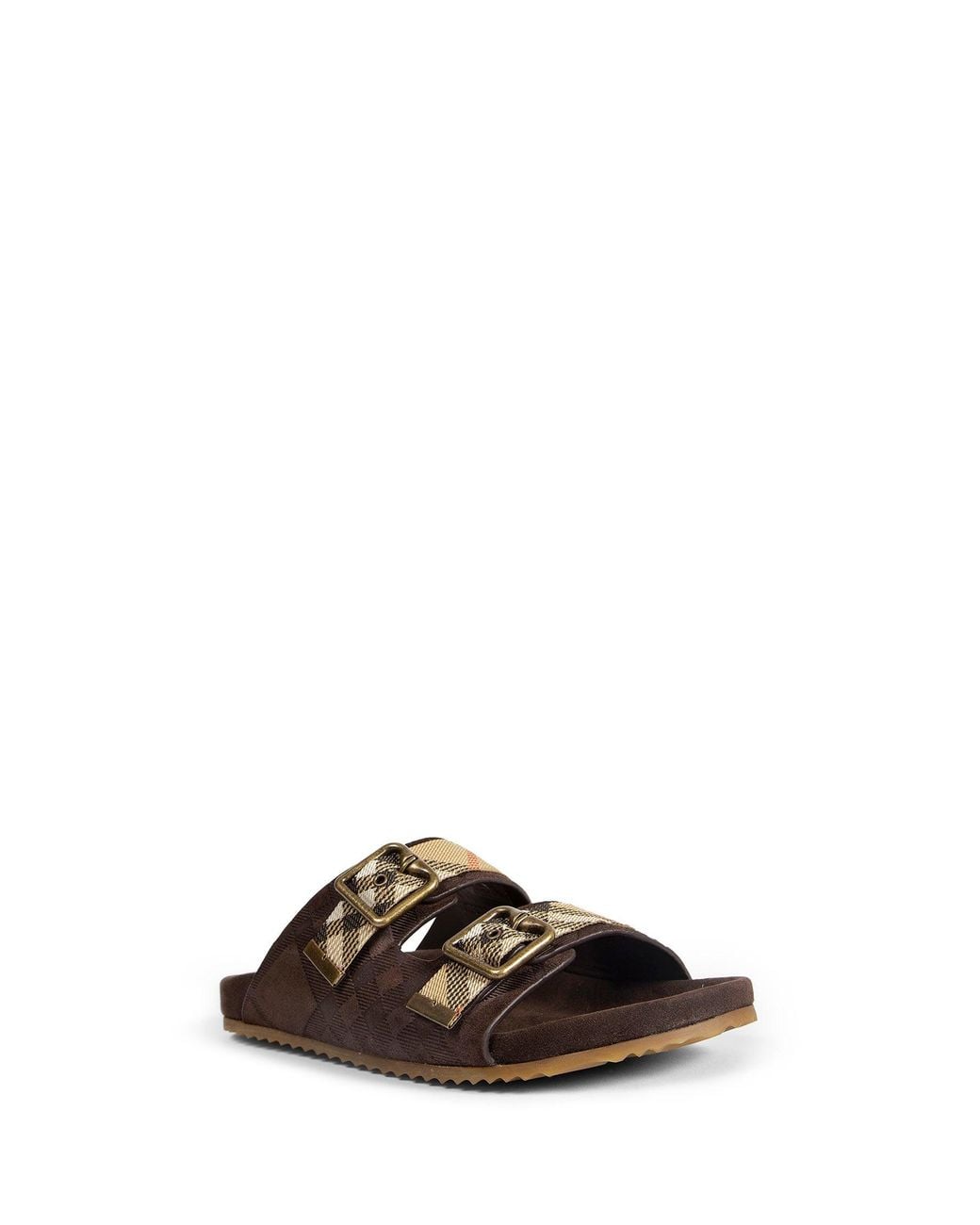 Burberry Brown Double Bouckle Checked Sandals