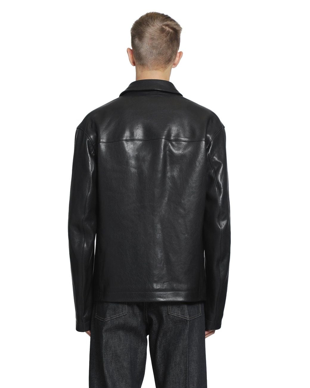 Lemaire Black Leather Single Breasted Jacket for men