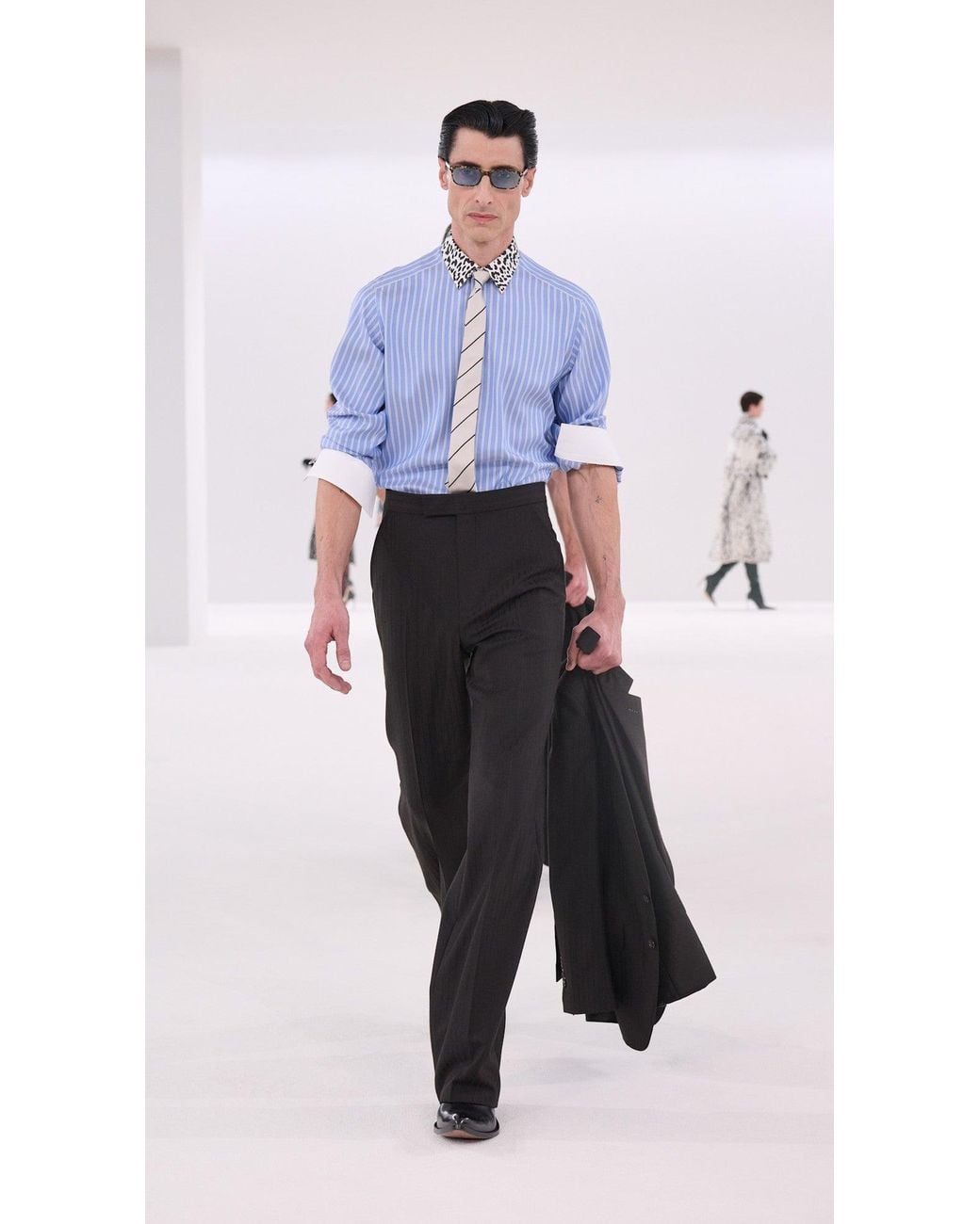 Tom Ford Black Broken Twill Satin Stripe Trousers for men