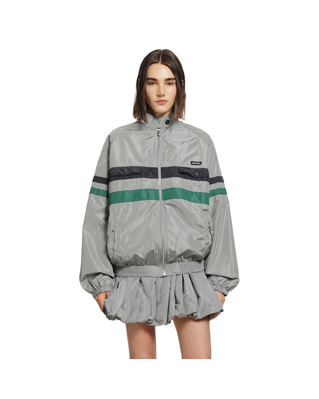 Miu Miu Gray Technical Silk Jacket Track Jacket