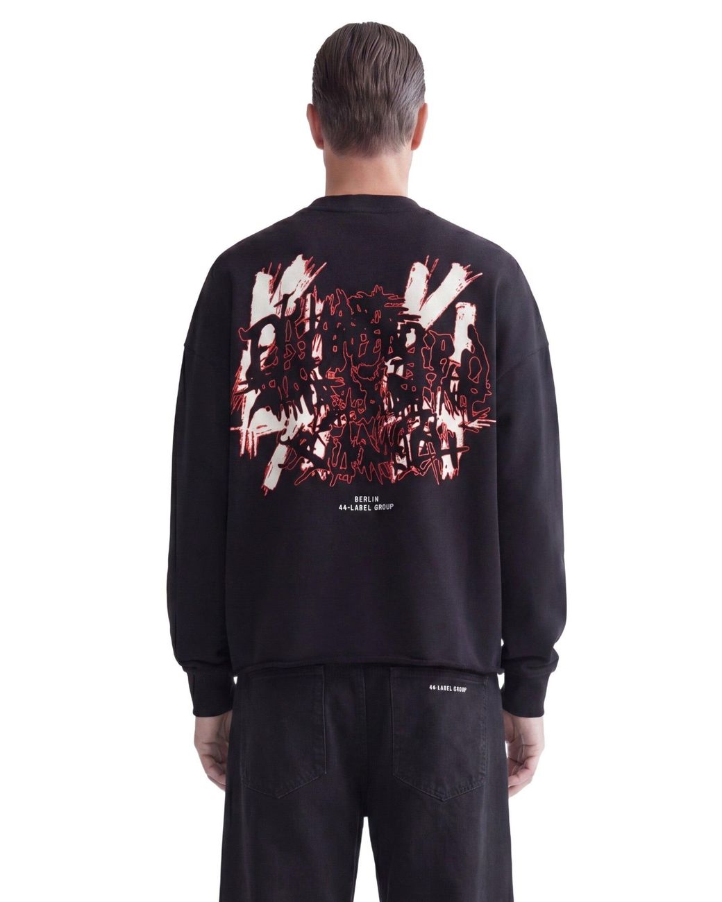 44 Label Group Black Felpa Girocollo Effetto Distressed for men