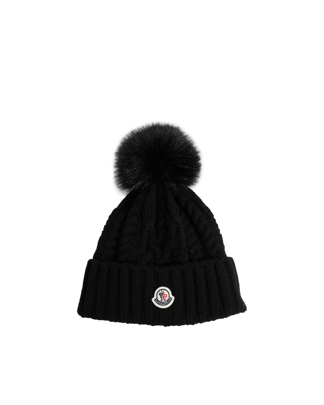 Moncler Black Wool Blend Beanie With Pom Pom