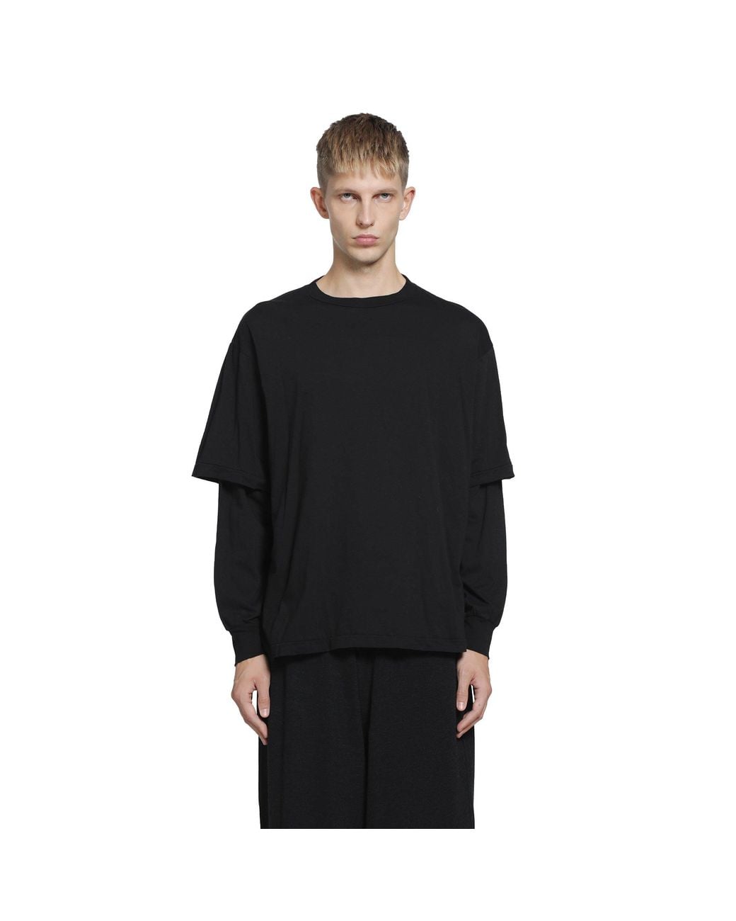 Comoli Black Thin Cotton Layered T-Shirt for men