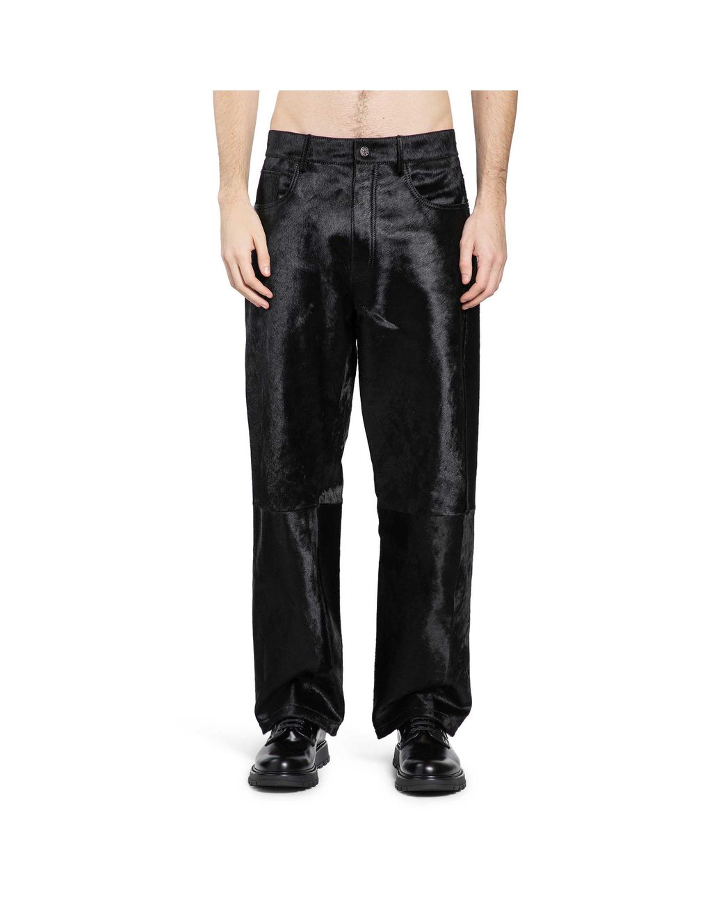 sunflower Black Wide Twist Cowhide Pants for men