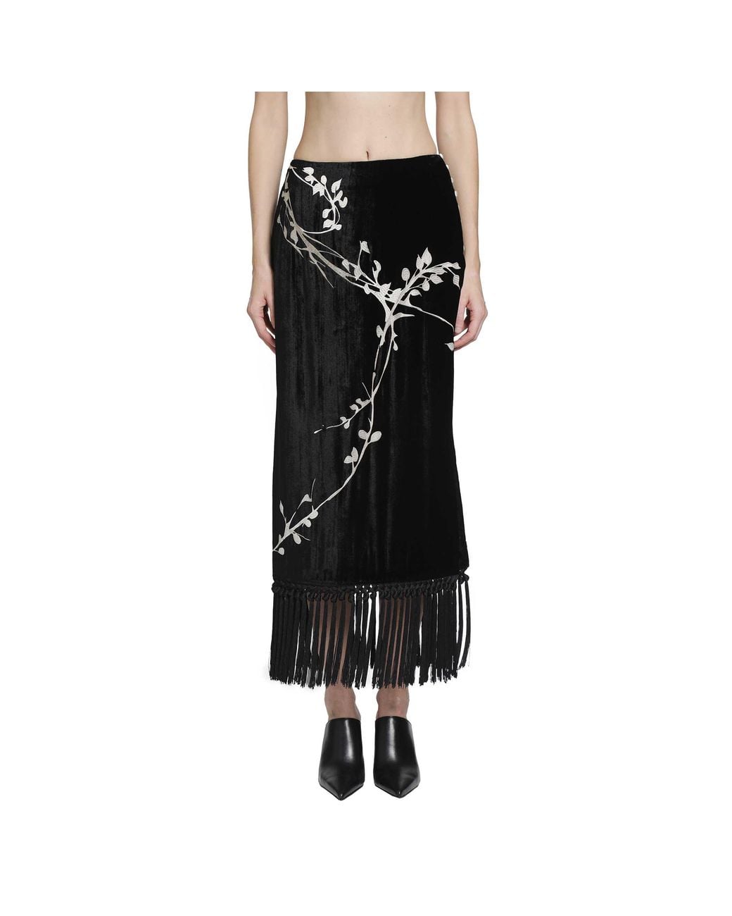 YA YI Black Bodhi Embroidery Skirt