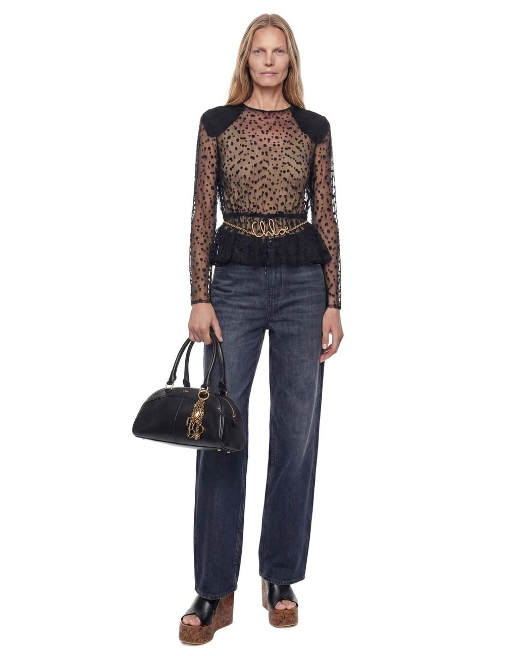 Chloé Black Dot Print Tulle Top