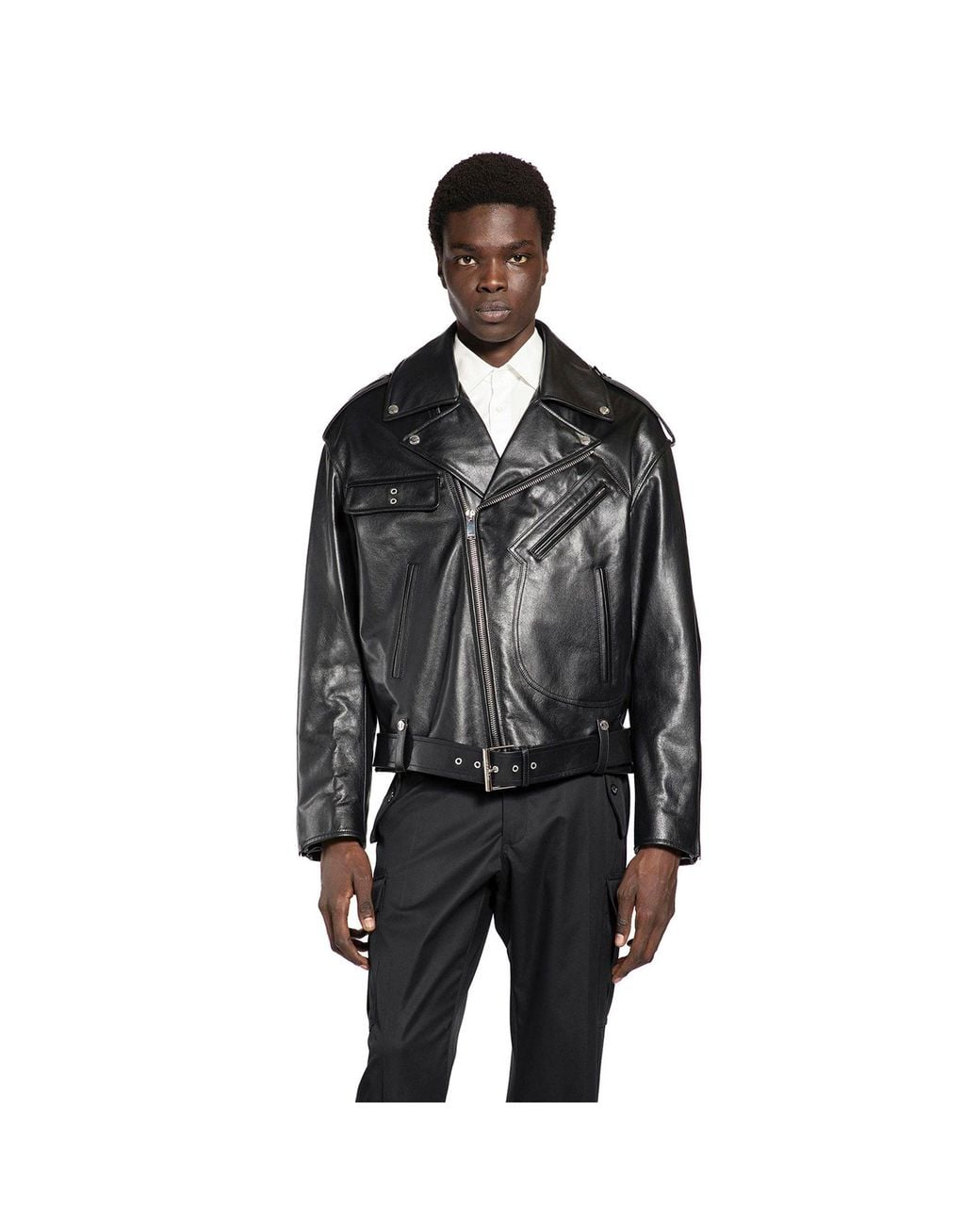 McQueen Black Leather Biker Jacket for men